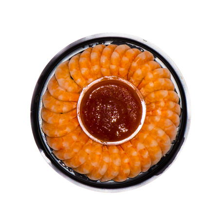 shrimps with sauce on plateisolated on white background. seafoodの写真素材