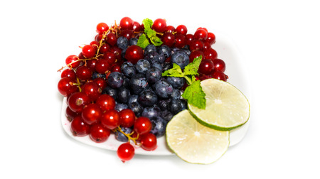 dessert various berries isolated on white backgroundの写真素材