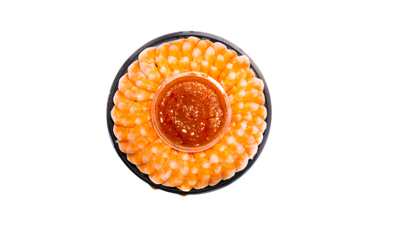shrimps with sauce on plateisolated on white background. seafoodの写真素材