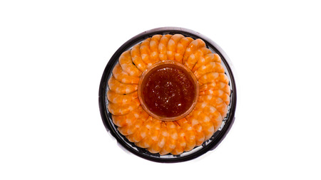 shrimps with sauce on plateisolated on white background. seafoodの写真素材