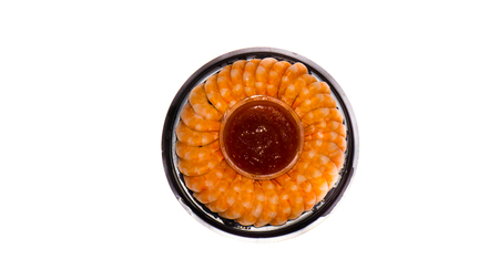shrimps with sauce on plateisolated on white background. seafoodの写真素材