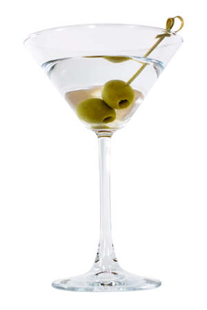 Martini with green olives isolated on white background.の写真素材