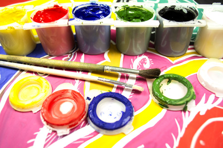 gouache and brush on the background of the drawingのeditorial素材