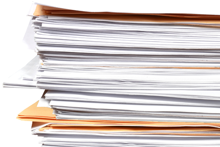 close up stack of paper on white backgroundの写真素材