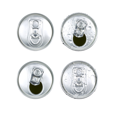 Metal jar drink with droplets of water isolated on white background. Aluminium can with drink, view...