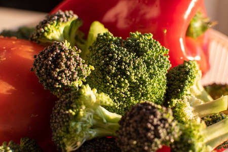 Close-up fresh organic vegetables under natural lightの写真素材