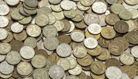 bimetallic coins of rubles of the Russian Federation in denominations of one two five and ten rubles...