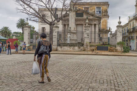 Cuba, Havana 12-05-2015, a group of tourists at the chapel El Temple, built in 1828, on the site of the founding of the city of Havana, landmark cityのeditorial素材