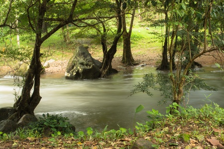 Strong stream current after heavy rain in Khoa Yai, Thailand 