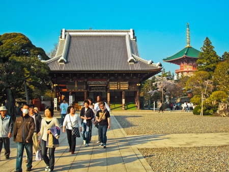 Japanese style wooden pavilion or building in Narita town temple, Japan.の素材