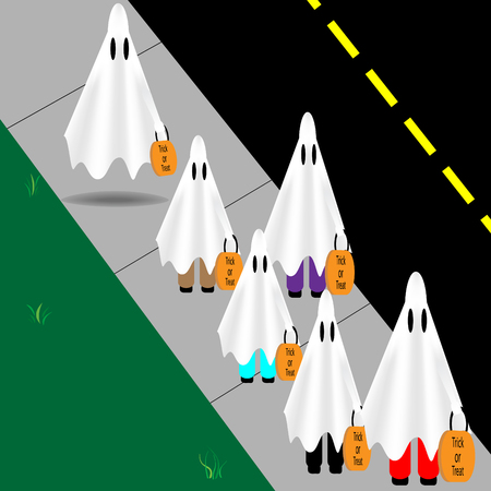 Kids dressed as ghosts followed by a real ghostのイラスト素材
