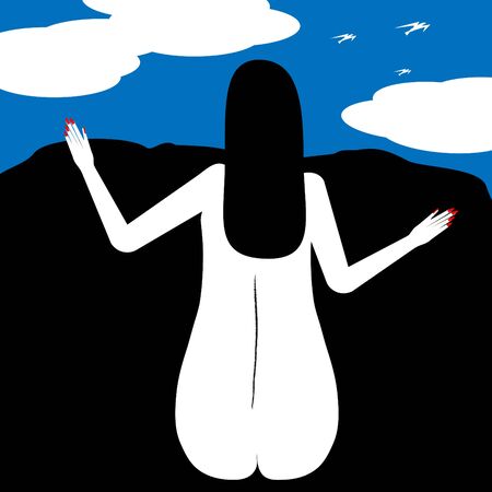 The figure of a nude woman is featured in a surreal minimalist illustration.のイラスト素材