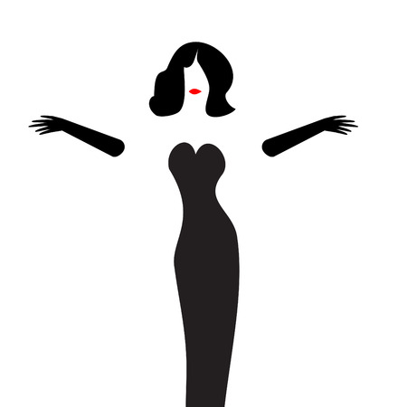 A woman in a stylish gown and black gloves is featured in a minimalist beauty and fashion illustration.のイラスト素材