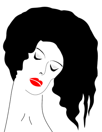 A portrait of a glamorous woman is featured in a minimalist  beauty and fashion illustration.のイラスト素材