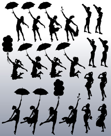 Collection of vector silhouettes of attractive womenのイラスト素材