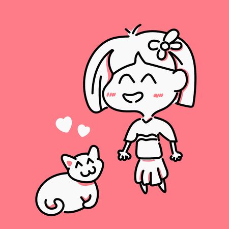 Kawaii Girl and Cat Vector Illustration EPS 10.のイラスト素材