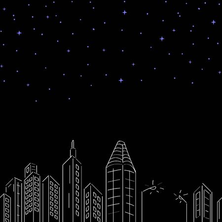 Seamless City Buildings At Night And Stars Pattern Vector Illustration EPS 10のイラスト素材