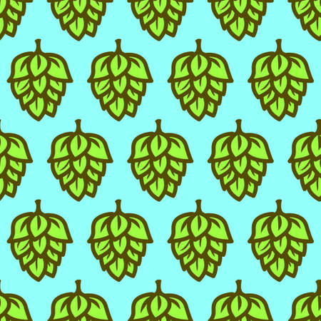 Seamless Hops Pattern on turquoise backgroundのイラスト素材