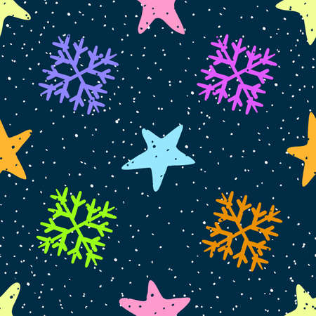 Abstract Snowflakes And Stars Pattern, Seamless Pattern, Vector Illustration EPS 10.のイラスト素材