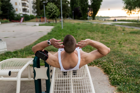 Fit man exercising at the park, leading a healthy lifeの写真素材