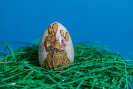 Easter Egg on Blue Backgroundの写真素材