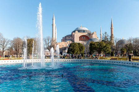 The fountain in front of hagia sofia in Istanbul.の写真素材