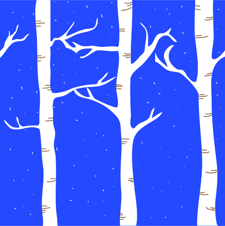 Seamless birch background on snowy nightのイラスト素材