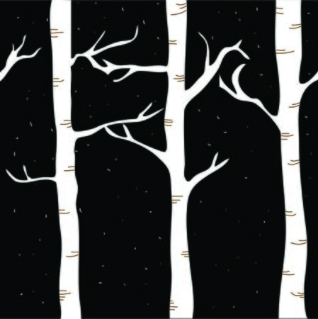 Seamless birch background on snowy nightのイラスト素材