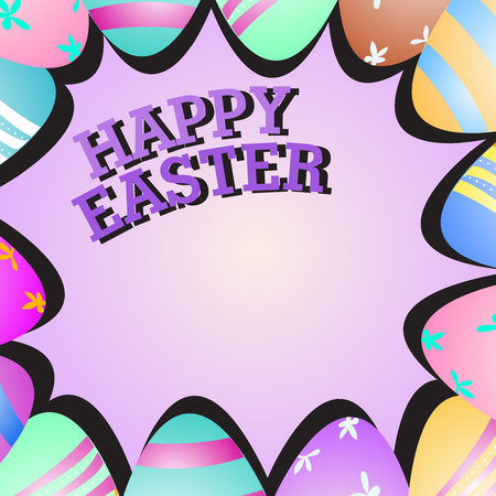 Happy Easter wish with colorful decorated egg borderのイラスト素材