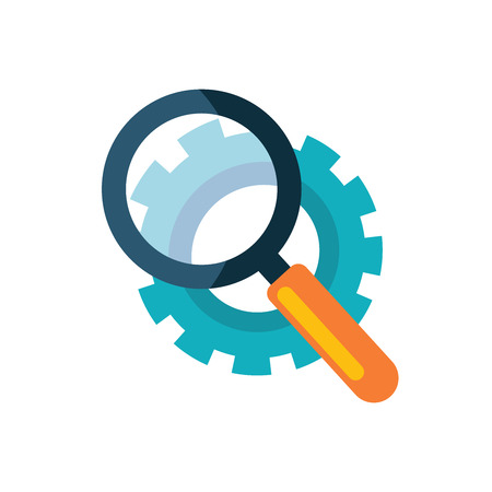 Vector icon of a magnifying glass that is looking over the gearのイラスト素材
