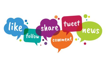 Vector illustration of a collection of chat clouds or colorful speak bubble. Suitable for illustrations of social media activities, online social interactions, and discussion of current issue.のイラスト素材