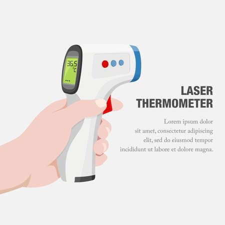 Vector illustration of the use of an infrared thermometer. Suitable for health banners, prevention of disease transmission, and campaign to maintain health. Check body temperature with thermometer.のイラスト素材
