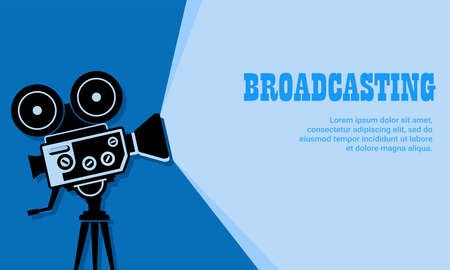 Vector illustration of a studio broadcast camera. Suitable for live broadcast illustrations, online show promotion banners and cinema poster presentations. Movie video promotion background template.のイラスト素材