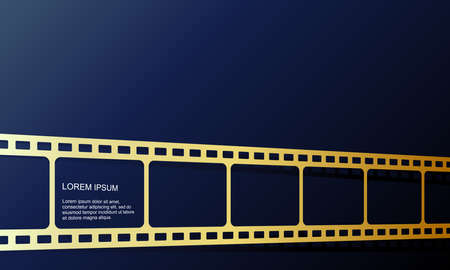 Vector illustration of gold color film roll. Perfect to use for the background of a new movie video promotion premiere. Elegant film roll frame blank template.のイラスト素材