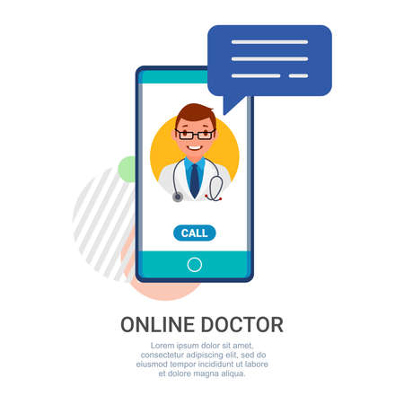 Vector illustration of an online doctor services application. Suitable for medical technology concepts, online consultation, and virtual doctor. Interactive medical chat messages user interface.のイラスト素材