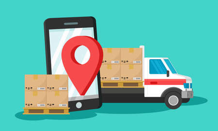 Vector illustration of a delivery service. Suitable for design elements of cargo company promotions, online package shipping services, and moving transportation service applications.のイラスト素材