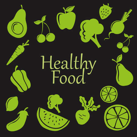 Hand drawn vector illustration of fruit and vegetable. Suitable for design element of healthy food product, organic food, and maintaining a healthy body. Fruit and vegetable vector background.のイラスト素材