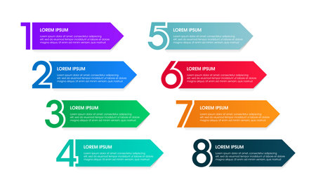 Vector set of infographic elements for numbering labels of the steps of a process. Perfect for presentation templates, sequence tutorials, and infographic layouts.のイラスト素材