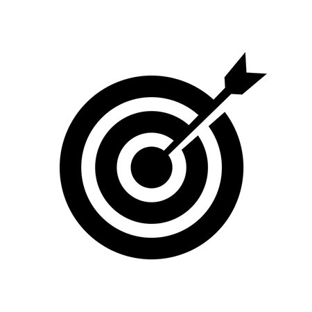 Vector illustration of arrow icon hitting the target. Suitable for design element of business  success strategy, achieved goal, and precision logo.のイラスト素材