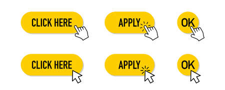 Flat vector illustration of the click here icon. Perfect for design elements from webpage buttons,...