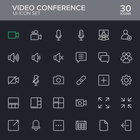 A collection of icons from a video meeting software. Suitable for user interface and design elements of video conferencing application, online meeting, and online seminar.のイラスト素材