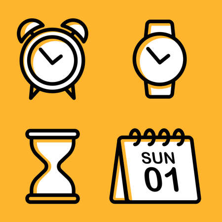 Calendar, watch, and hourglass icon in bold outline. Perfect for design element of timer, clock, and scheduler app.のイラスト素材