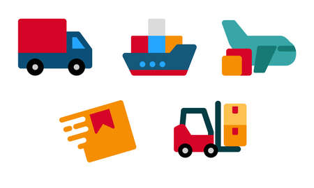 Flat vector illustration of cargo and shipping. Suitable for design element of logistic transportation, air freight, and delivery service. Shipment company transportation.のイラスト素材