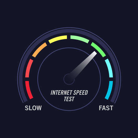 Flat vector illustration of internet speed test gauge. Suitable for design element of internet performance test, connection speed information, and network speedometer.のイラスト素材