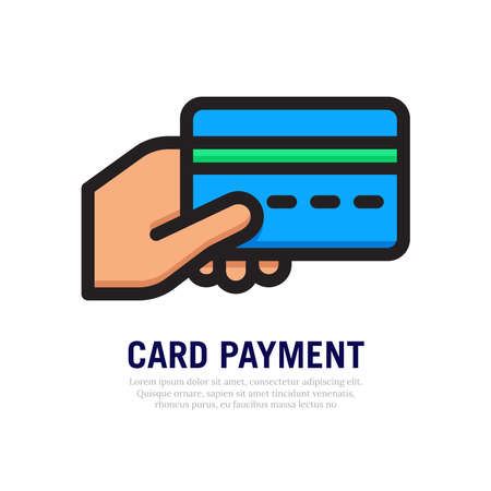 Vector illustration of a hand hold a credit card. Suitable for design element of digital banking, online transaction, and e commerce payment.のイラスト素材
