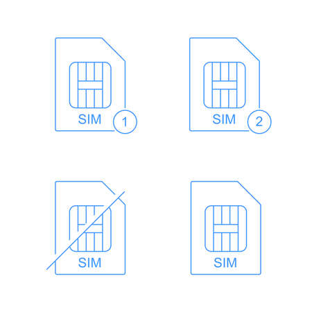 Outlined vector icon of SIM card notification. Suitable for dual SIM card symbol, cellular communication, and smartphone setting icon element.のイラスト素材