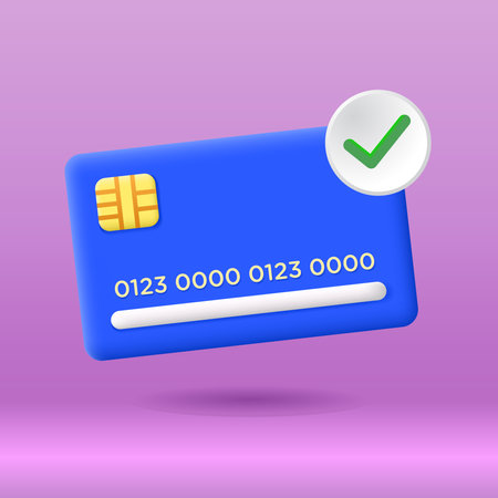 3D vector illustration of credit card with checkmark. Suitable for design element of banking, online payment, and finance concept.のイラスト素材