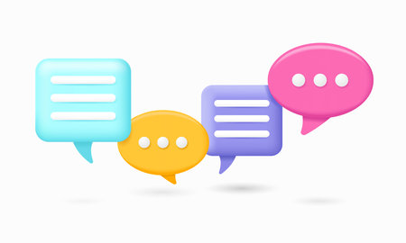 3D colorful chat bubble vector illustration. Perfect for design element of social media discussion and group dialogue. 3D speech bubble element.のイラスト素材