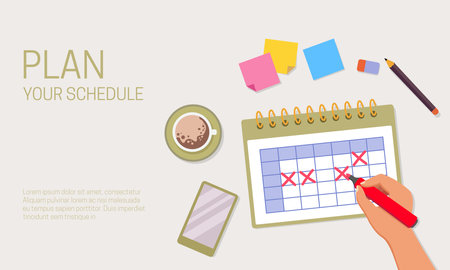 Making planning and scheduling using a calendar vector illustration. Suitable for design elements of professional scheduling, appointment, and reminder.のイラスト素材
