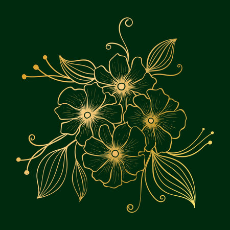 Luxury gold and nature green background vector illustration. Floral pattern hand drawn template for banner.のイラスト素材